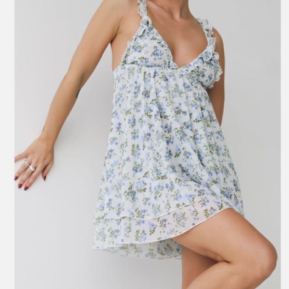 Commense Light Blue Floral Ruffle Mini Dress - Picture 2 of 6